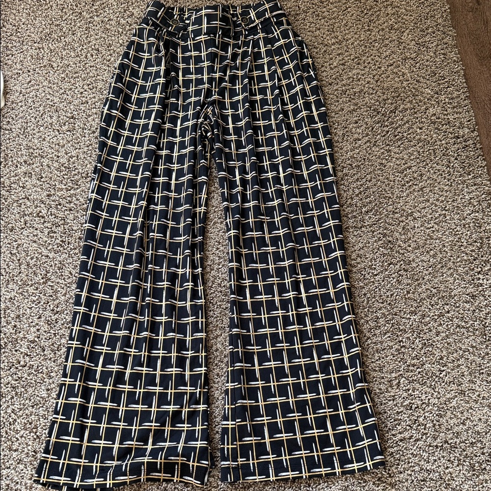 Robert Louis Black and Cream Checkered Wide Leg Pants
